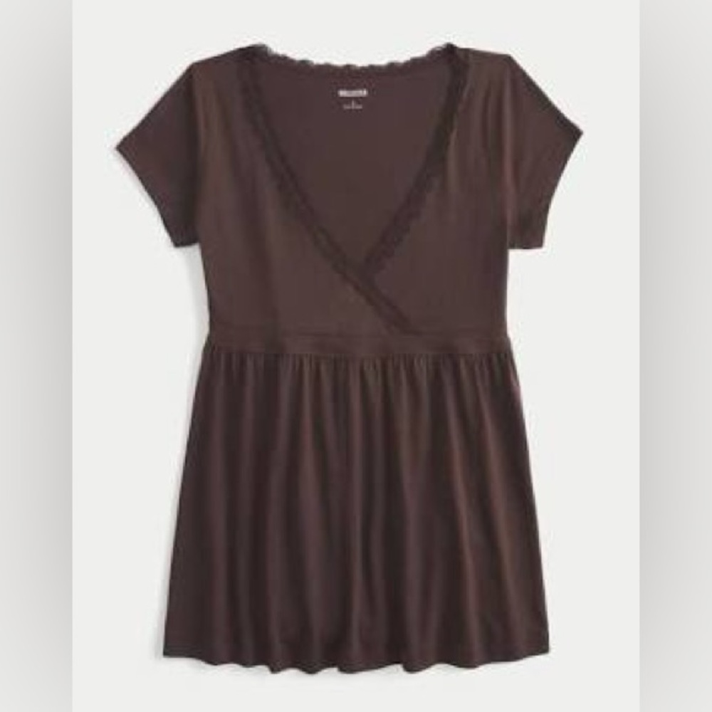 Hollister Dark Brown Babydoll Warp y2k Top